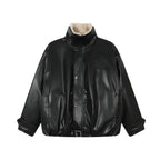 Veste Matelassée Simili Cuir Col Montant