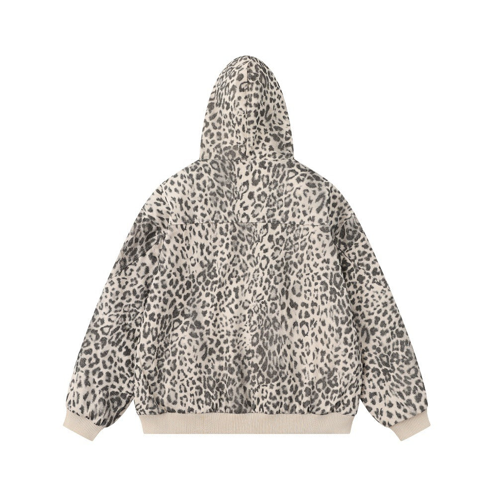 Veste Imprimé Léopard Col Fourrure à Capuche