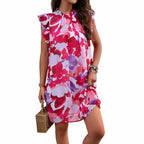 Robe au tempérament élégant pour le printemps et l'été, robe sans manches imprimée