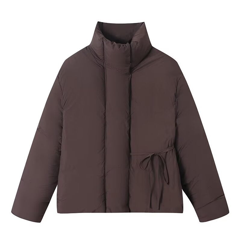 Versatile warm long sleeved lace up cotton jacket