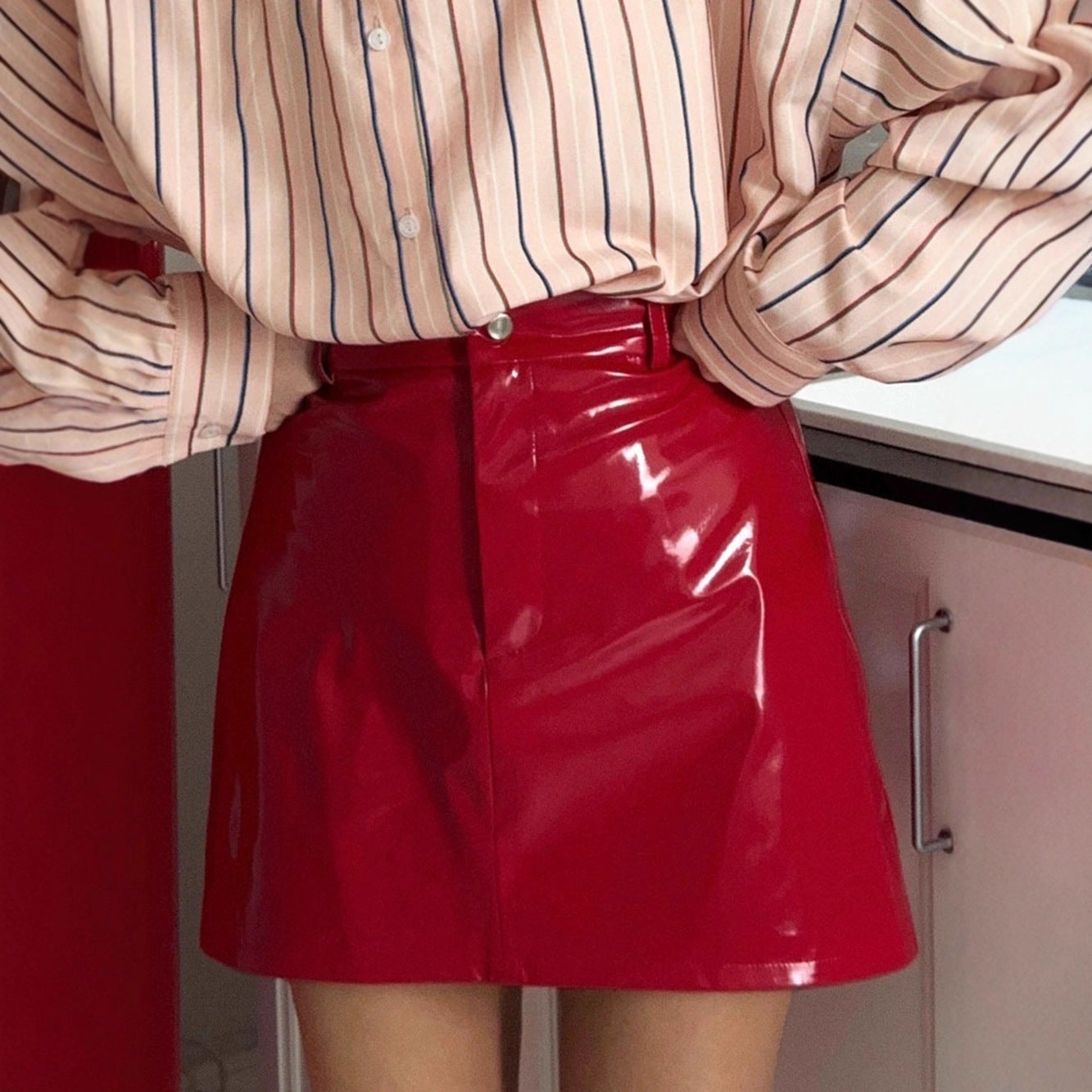 Jupe Simili Cuir Rouge
