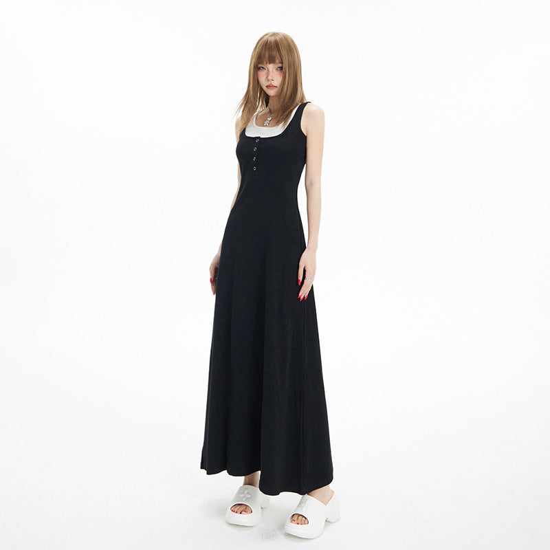 Robe trapèze élégante et amincissante sans manches pour femme