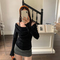 Pure and Gentle Style Pink Off-Shoulder False Two-Piece Knit Bodysuit for Women