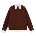 Sweater Women College Style Patchwork Polo Shirt Slim Fit Inner Layer Knit Top
