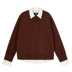 Sweater Women College Style Patchwork Polo Shirt Slim Fit Inner Layer Knit Top