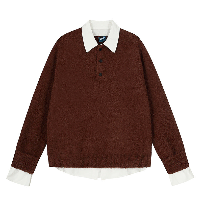 Sweater Women College Style Patchwork Polo Shirt Slim Fit Inner Layer Knit Top