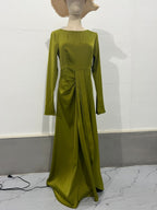 Robe longue de style automnal en satin pour banquet de la Présidente