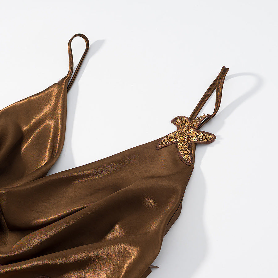 Embroidered sequin camisole dress
