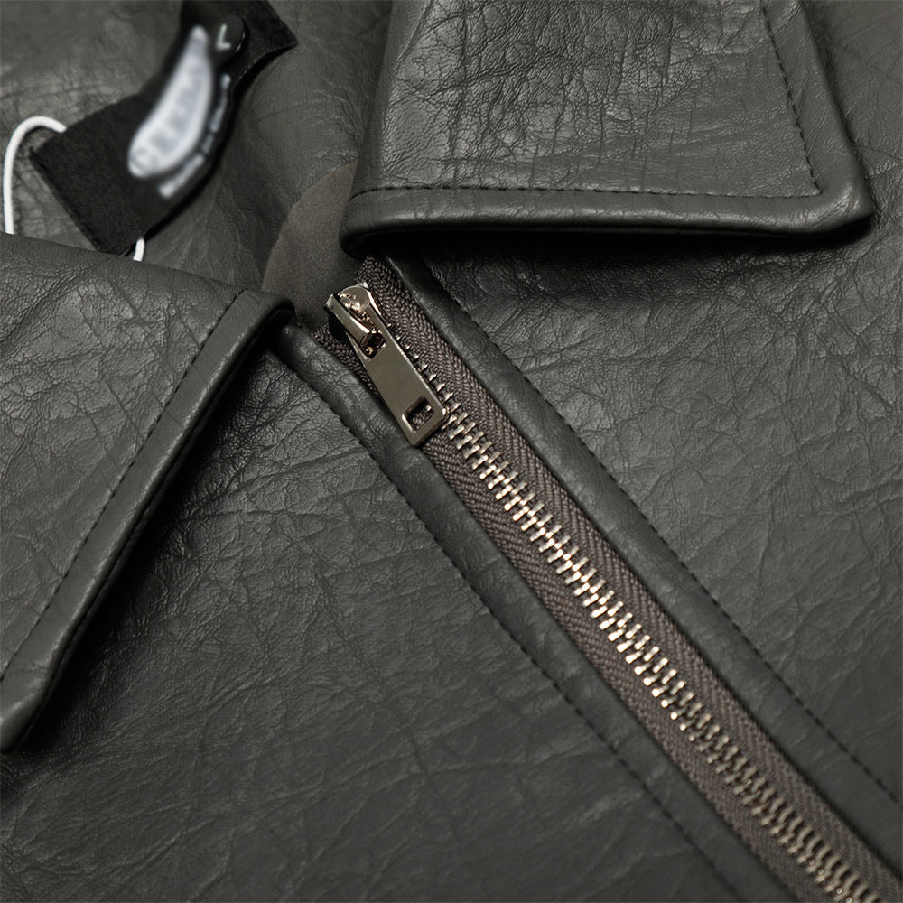 Veste en Cuir Courte Style Moto