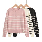 Striped round neck long sleeved loose sweater