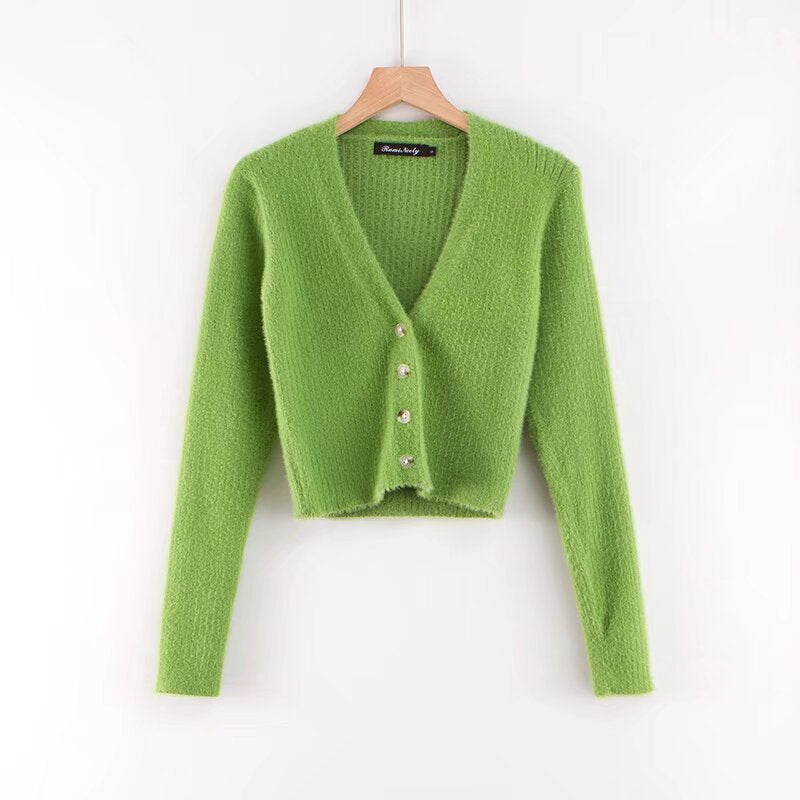 Gilet pull femme coupe slim à col en V profond et quatre boutons sur le devant avec manches longues, vente en gros