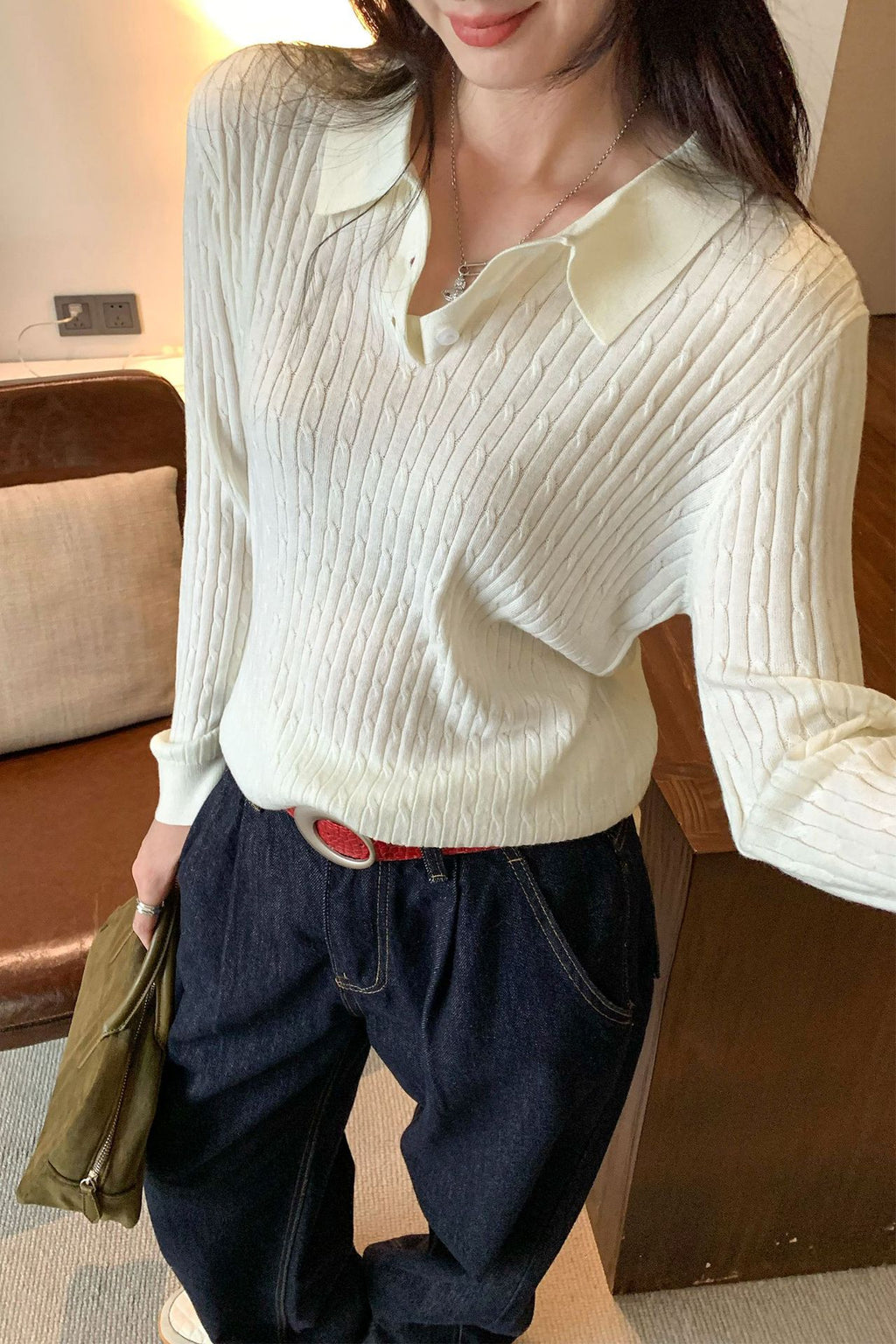 Pull Tricoté Col Haut Ajusté