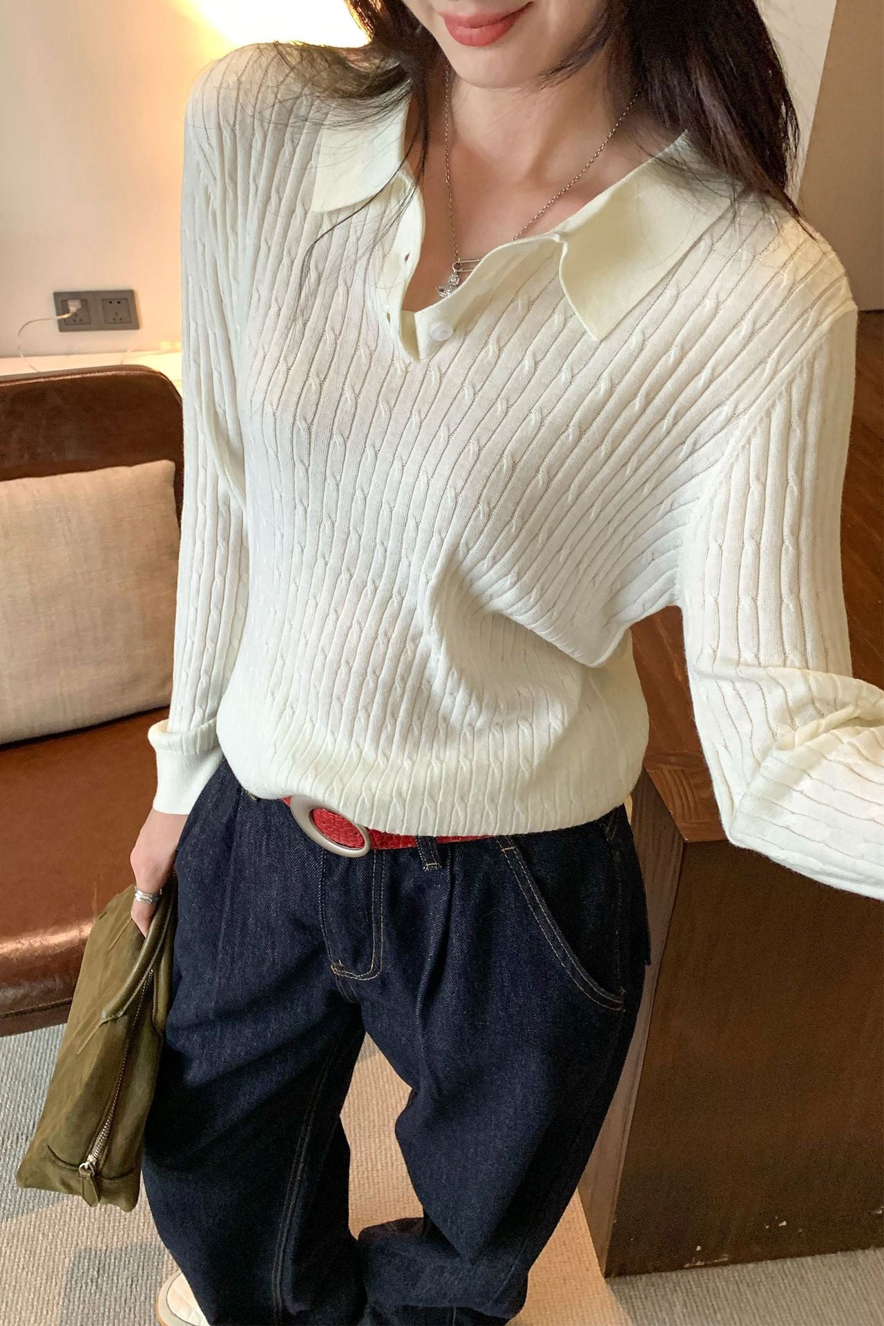 Pull Tricoté Col Haut Ajusté