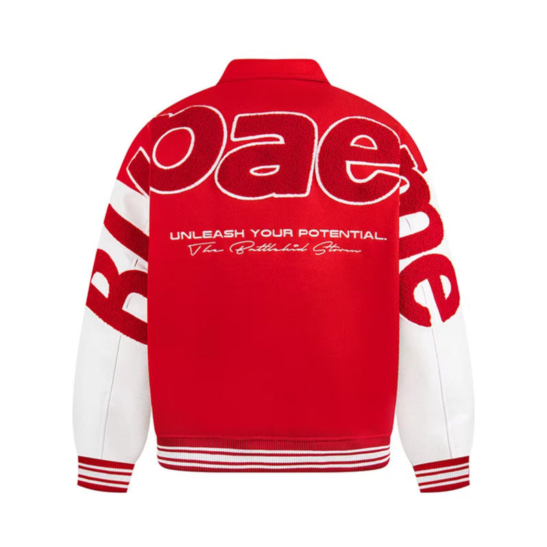 Letter Embroidery Baseball Jacket Casual Loose Outerwear