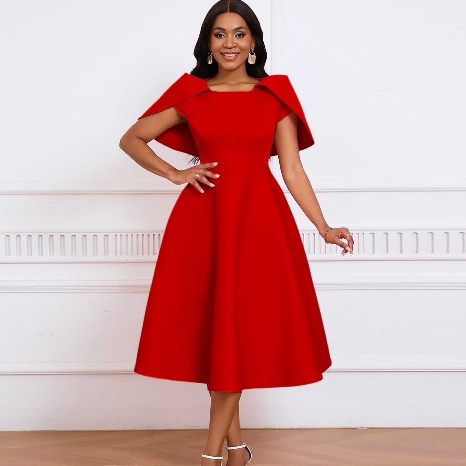 Party Flared Dress with Cape