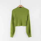 Long sleeved half high neck lotus leaf sweater
