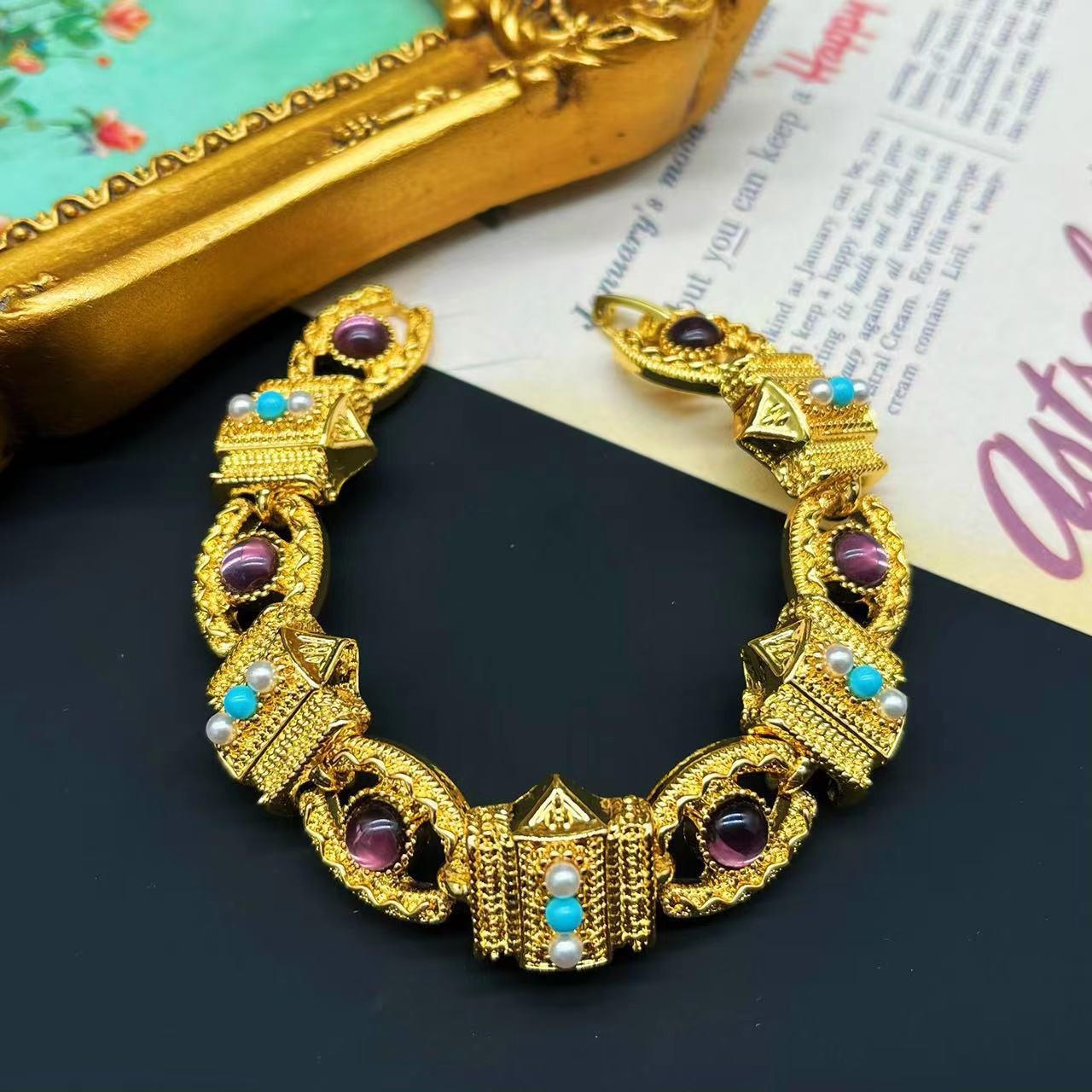Bracelet Perles de Verre Doré