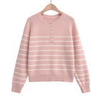 Striped round neck long sleeved loose sweater