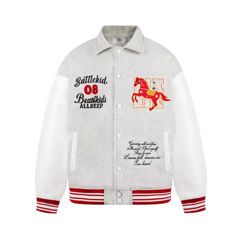 Letter Embroidery Baseball Jacket Casual Loose Outerwear
