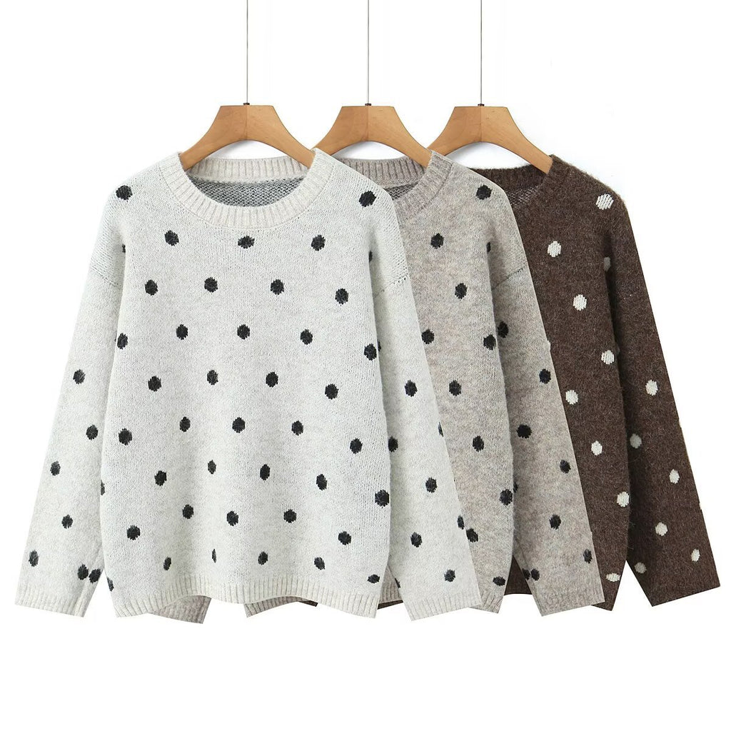 Lazy style loose polka dot pullover knitted sweater