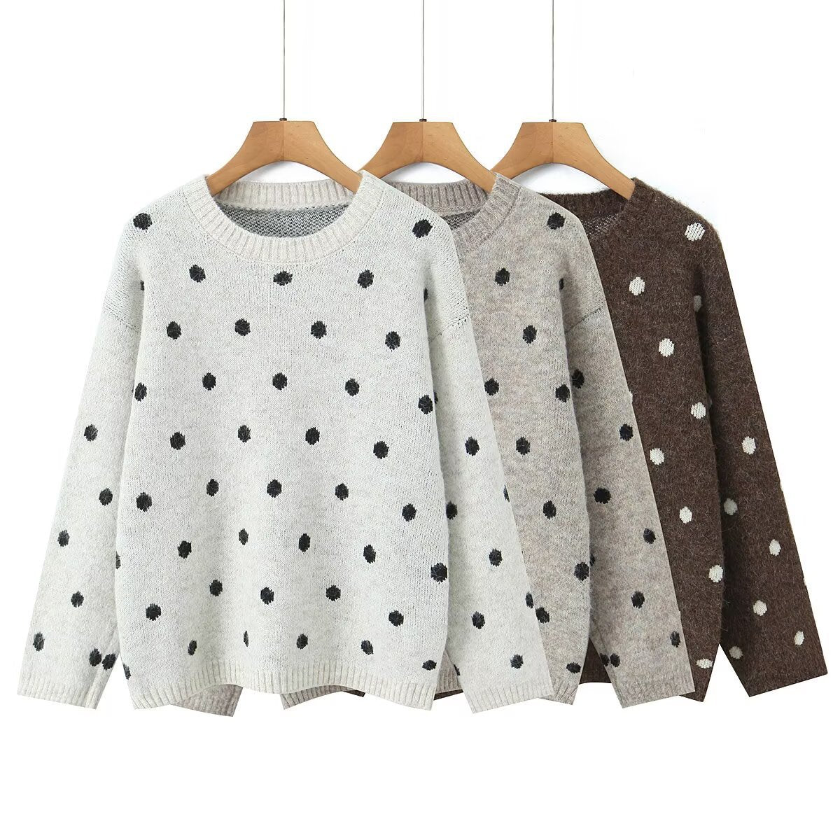 Lazy style loose polka dot pullover knitted sweater