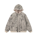 Veste Imprimé Léopard Col Fourrure à Capuche