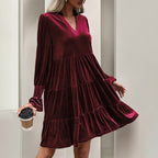 Robe à Manches Longues Entrecoupée Robe de Soirée Robe en Velours