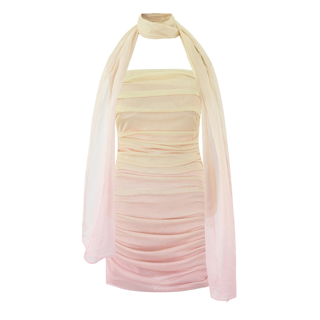 Gradient Pleated Strapless Dress