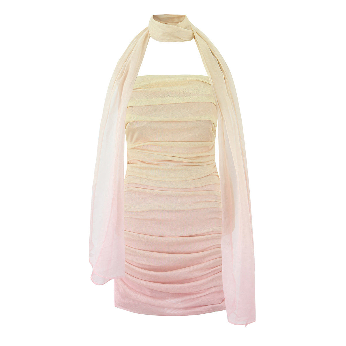 Gradient Pleated Strapless Dress