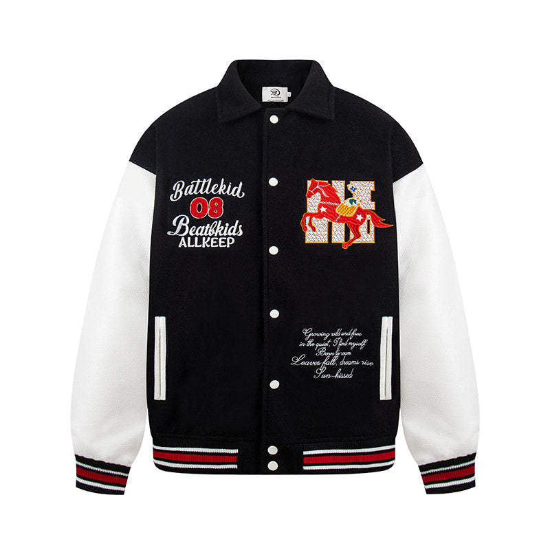 Letter Embroidery Baseball Jacket Casual Loose Outerwear