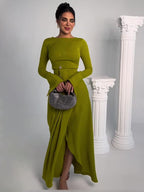 Robe longue de style automnal en satin pour banquet de la Présidente
