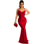 Pure Color Sexy Strapless Bustier Backless Tie-Up Bodycon Long Dress