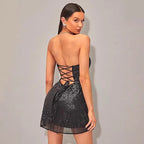 Shiny Sequin Dress Strap Beaded Dress