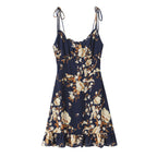 Floral slimming and slimming shoulder strap suspender dress