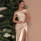 Silk one shoulder dress with slit dress for women