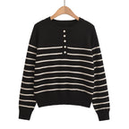 Striped round neck long sleeved loose sweater