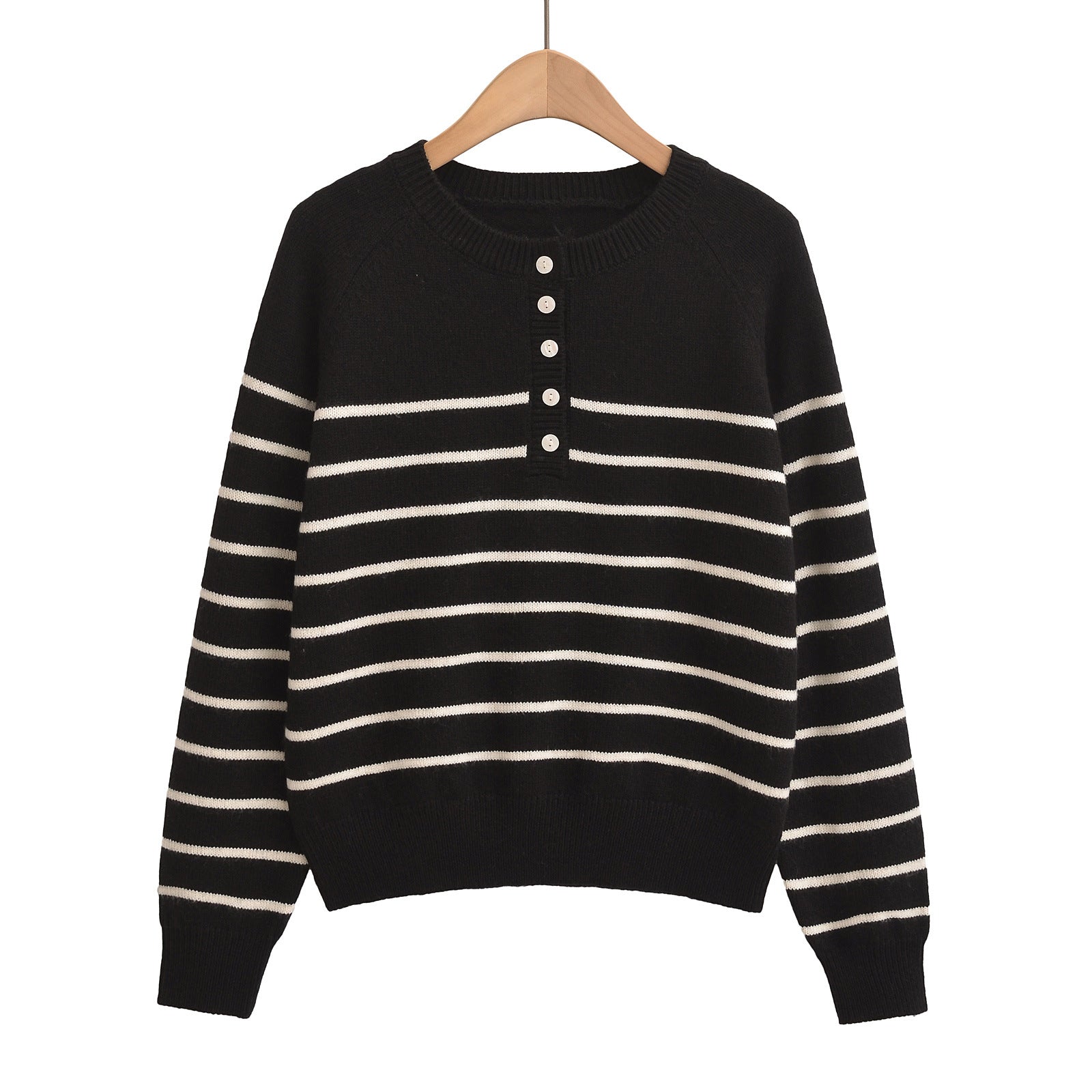 Striped round neck long sleeved loose sweater