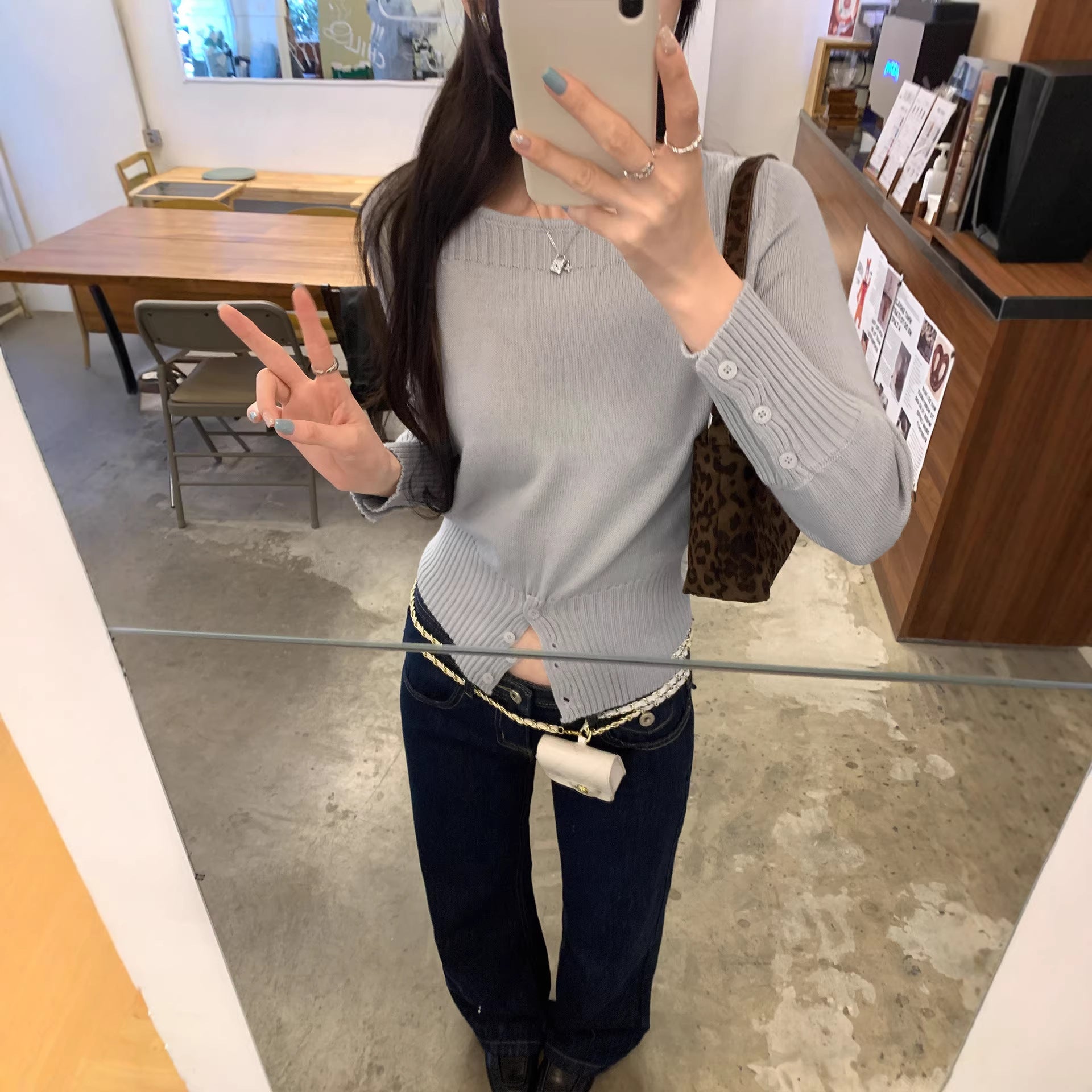 Haut en maille chic, ajusté, boutonné, coupe slim pour femme, coupe courte, manches longues