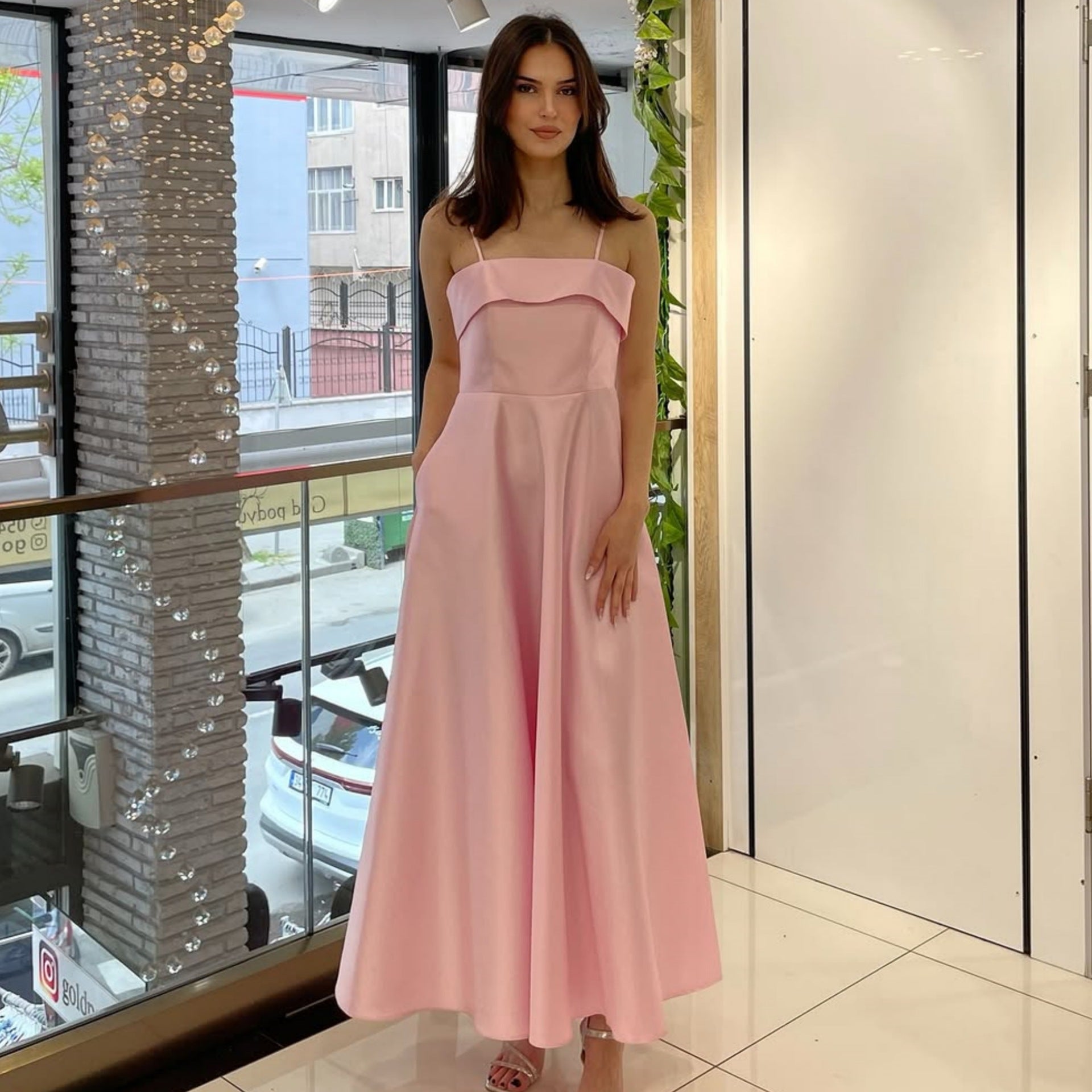 Satin suspender evening dress fashion dress