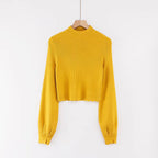 Long sleeved half high neck lotus leaf sweater