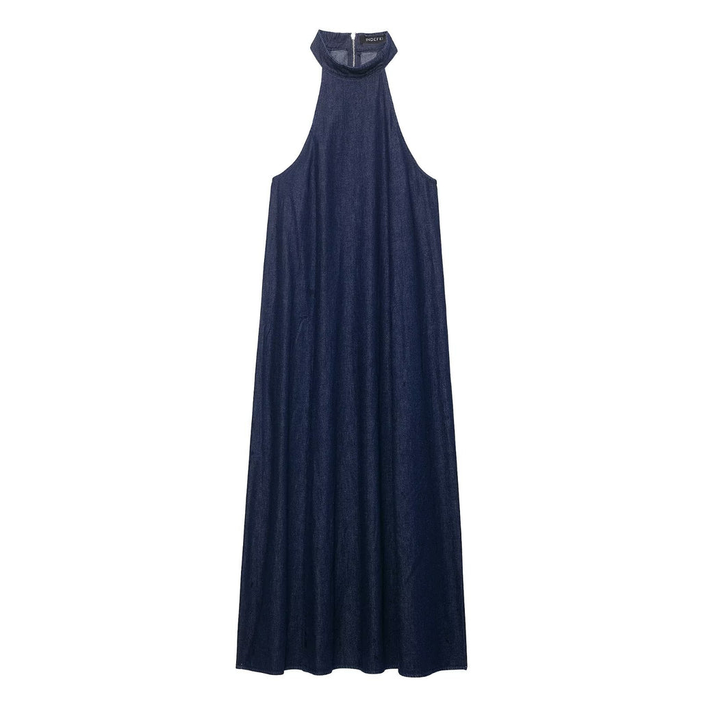 Hanging neck denim dress