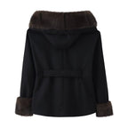 Commuting style elegant fur collar hooded woolen coat