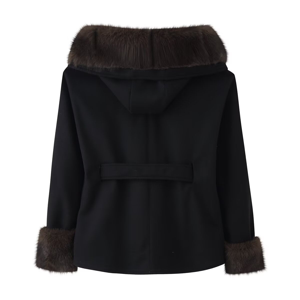 Commuting style elegant fur collar hooded woolen coat