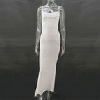 Robe de soirée longue sirène sexy à bretelles avec diamants brillants pour femme
