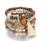 Bracelet Bohème Multicouche en Perles de Bois Extensible Bijoux
