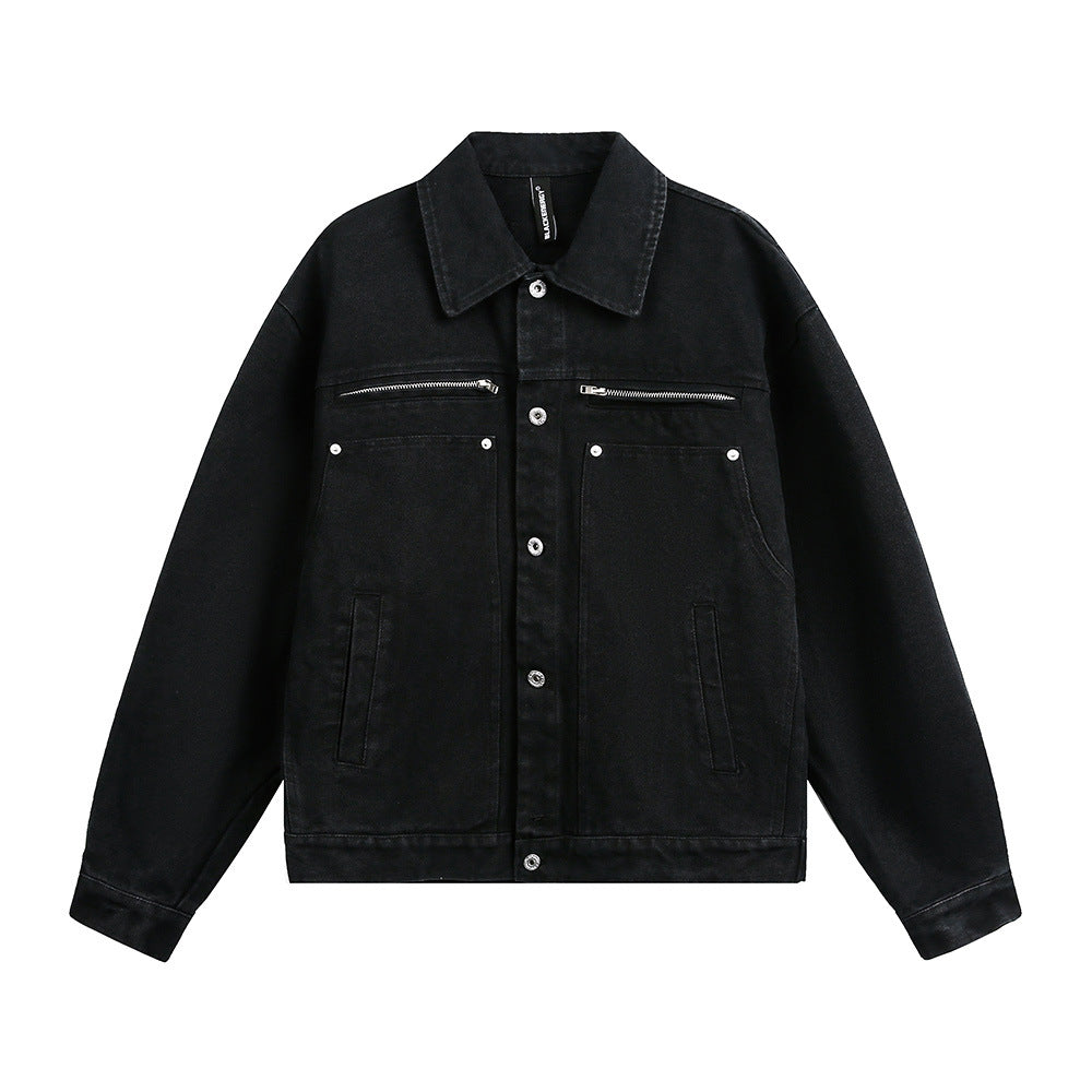 Zipper decoration workwear denim jacket