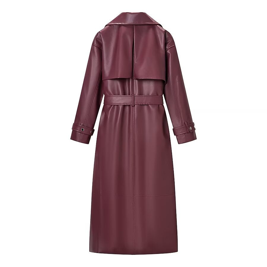 Veste en Cuir Longue à Laçage