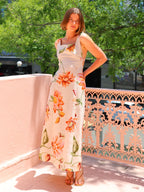 Printed Long Dress Backless Strapless Dress