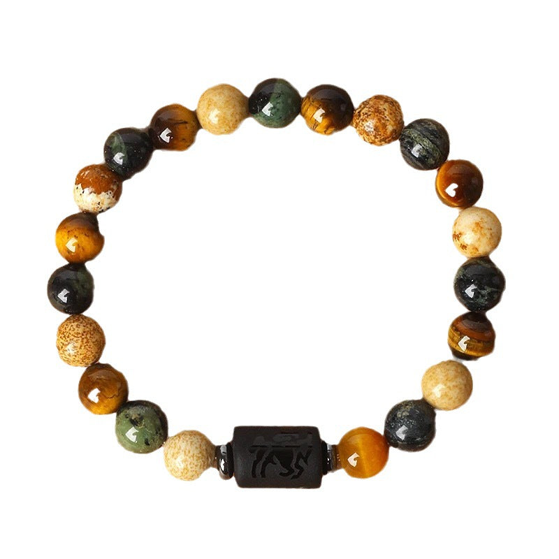 Bracelet Perlé Pierre Naturelle Œil de Tigre Signe Zodiaque