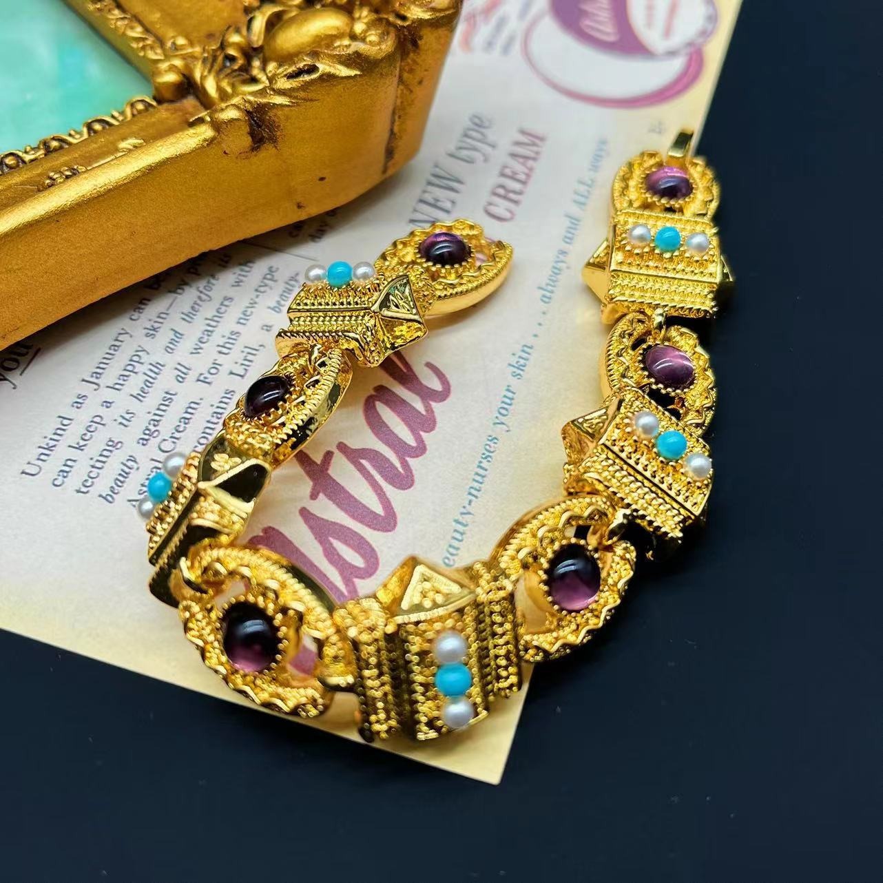 Bracelet Perles de Verre Doré